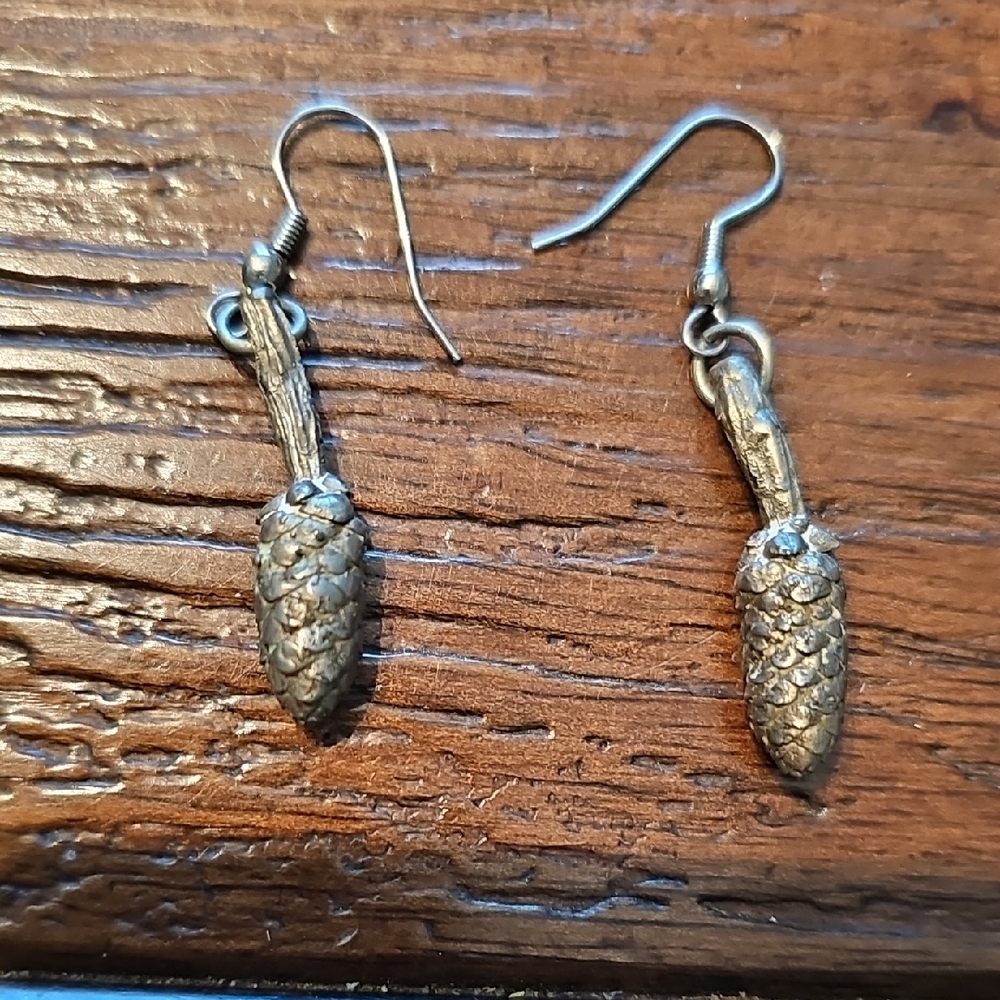 Elegant Silver Pinecone Earrings Accessories Women Jewelry Wood Dangle Nature